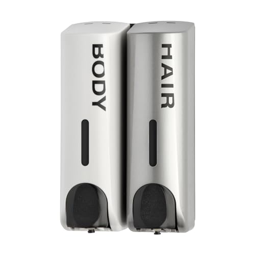 Duo Wall Mounted Shampoo Soap Shower Dispensers with 2x350ml Refillable Bottles, White/Silver - color: Duo White/Silver