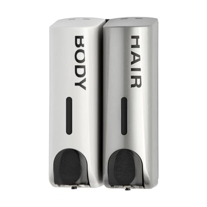 Duo Wall Mounted Shampoo Soap Shower Dispensers with 2x350ml Refillable Bottles, White/Silver - color: Duo White/Silver