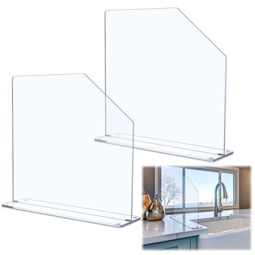 Vesici 2 Pcs Clear Acrylic Sink Splash Guard Freestanding Panel Barrier with Easy Reach Cutaway Kitchen Guard Protective Splatter Barrier for Home Hospital(15.75" Length, 16" Height, 4.5" Base) - size: 15.75" Length, 16" Height, 4.5" Base