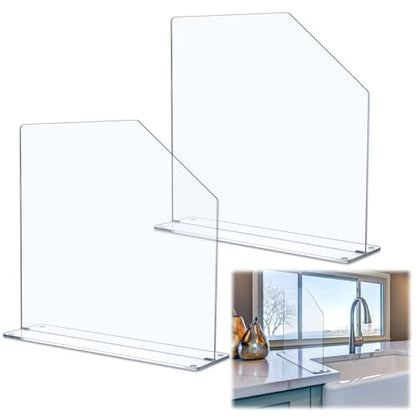 Vesici 2 Pcs Clear Acrylic Sink Splash Guard Freestanding Panel Barrier with Easy Reach Cutaway Kitchen Guard Protective Splatter Barrier for Home Hospital(15.75" Length, 16" Height, 4.5" Base) - size: 15.75" Length, 16" Height, 4.5" Base