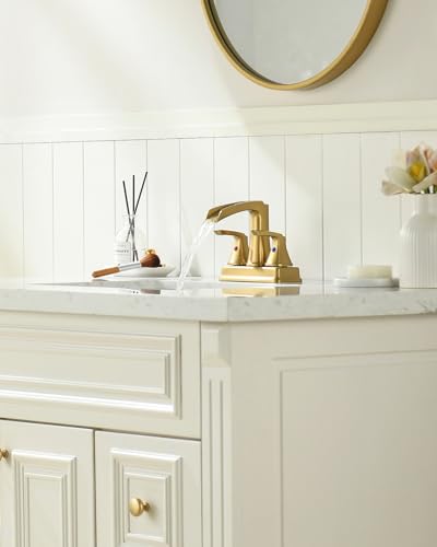 Fapully 4 Inch Centerset Waterfall Bathroom Faucet Brushed Gold | Lead-Free Brass, Llave De Lavamanos De Baño, Bathroom Sink Faucet for Bathroom Sink with Pop-up Drain, - color: Brushed Gold