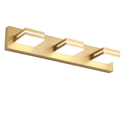 SineRise LED Modern Bathroom Vanity Light Fixtures, Modern Acrylic Bathroom Wall Lighting Fixtures Over Mirror, 3-Light, 24-Inch, Gold, 100%-0% White - color: Gold, 100%-0% White, size: 3-Light, 24-Inch
