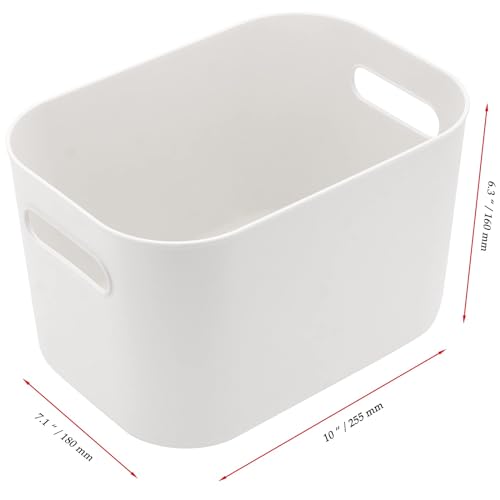 JOIKIT 6 Pack White Storage Bins with Handles, 10 x 7 x 6.3 Inch White Bathroom Kitchen Organizer Bin, Plastic Vanity Storage Bins Container Under Bed Sink for Hand Soap, Towels, Bath Balls - size: 6PCS with Handles