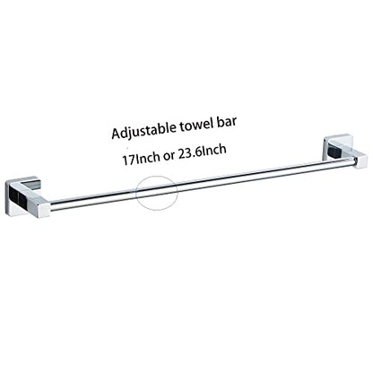 Chrome Bathroom Hardware Set 4 Pieces,Bathroom Accessories Set Stainless Steel Wall Mounted, Hand Towel Bar, Towel Ring, Robe Towel Hooks,Toilet Paper Holder,Towel Bar Set, 23.6 Inch - color: Chrome, size: 23.6Inch