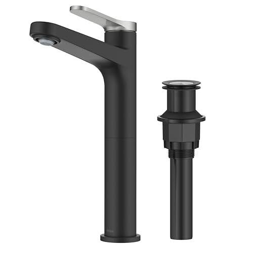 KRAUS Indy Bathroom Faucet for Vessel Sink in Spot-Free Brushed Nickel/Matte Black with Single Handle, Pop Up Drain and Supply Lines, KVF-1410SFBNMB - color: Spot Free Brushed Nickel/Matte Black, style: Vessel