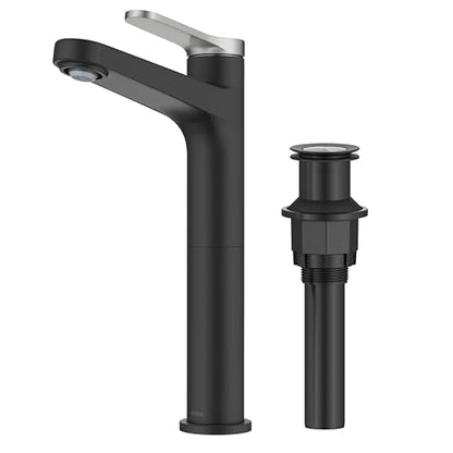 KRAUS Indy Bathroom Faucet for Vessel Sink in Spot-Free Brushed Nickel/Matte Black with Single Handle, Pop Up Drain and Supply Lines, KVF-1410SFBNMB - color: Spot Free Brushed Nickel/Matte Black, style: Vessel