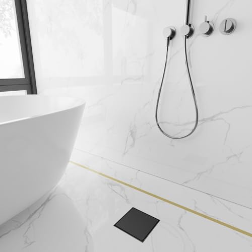 6 Inch Square Shower Drain-Matte Black, with Tile Insert Grate | AISI 304 Stainless Steel Shower Drain, Shower Floor Drain with Hair Catcher, Fits Bathroom, Balcony - color: Matte Black, size: 6 Inch