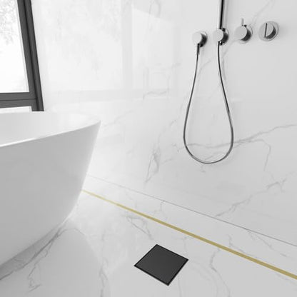 6 Inch Square Shower Drain-Matte Black, with Tile Insert Grate | AISI 304 Stainless Steel Shower Drain, Shower Floor Drain with Hair Catcher, Fits Bathroom, Balcony - color: Matte Black, size: 6 Inch
