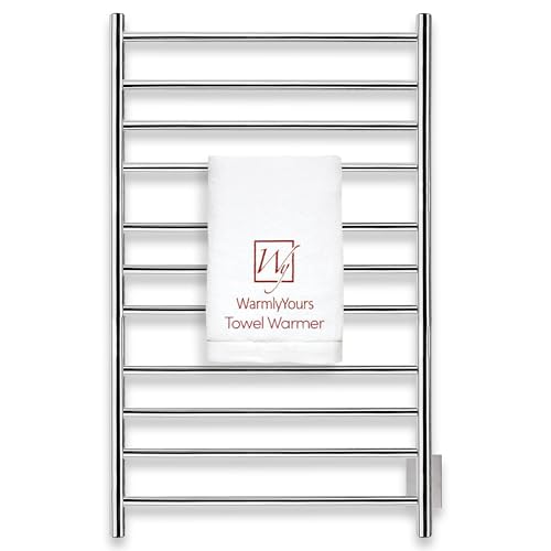 WarmlyYours Malta Heated Towel Rack, 11 Bars, Polished Steel - color: Polished Stainless Steel (11 Bars)