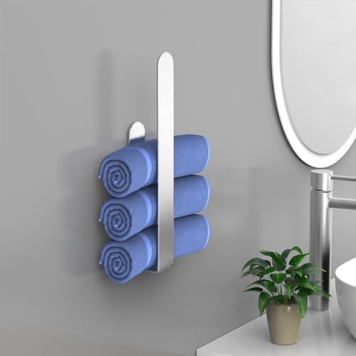 HUFEEOH Hand Towel Holder, Self Adhesive Towel Bar Towel Holder for Kitchen Cabinet, Stainless Steel Bath Towel Holder Stick on Wall - color: Silver, size: 14 Inch