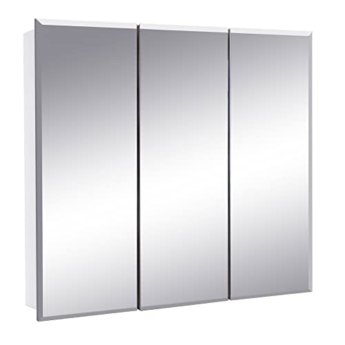 Design House Cyprus 30-in. Wide Medicine Cabinet, 3 Frameless Mirrored Doors, 2 Adjustable Shelves, Pre-Assembled, Surface or Recess Mounted, White, 30.0 in. W x 4.4 in. D x 30.0 in. H, 59749 | Adjustable Shelves, Wall Mount, Contemporary/Modern, Wood, Ba