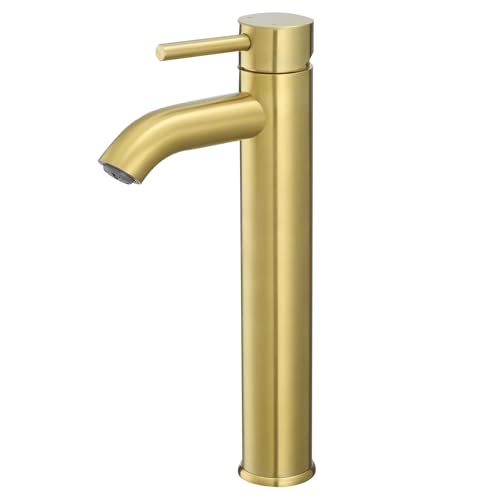 VOTON Vessel Sink Faucet Brushed Gold Tall Bathroom Faucets Single Handle One Hole Rv Vanity Lavatory Bathroom Sink Faucet - color: T-Brushed Gold, size: Tall
