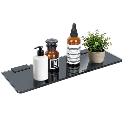 Alise Glass Shelves for Bathroom,15 Inch Wall Mounted Floating Shelf,Black | Tempered Glass Shelf,Metal Brackets,Rectangular,Floating Glass Shelves,Over Toilet,Vanity,Bedroom,Kitchen,1 Pack - color: Black
