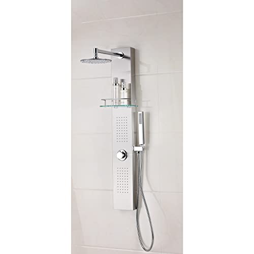 ANZZI Shower Head Panel Tower System | Coastal | Brushed Stainless Steel | Includes One 1 Field Full Body With Dual Level Deco Glass, Free-Reign Euro Grip Handheld Sprayer With 60 In. Hose - color: Brushed Steel, style: 2 Jets