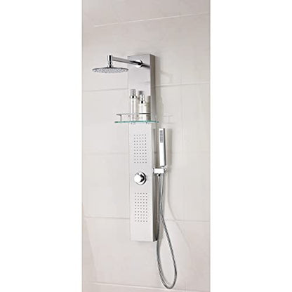ANZZI Shower Head Panel Tower System | Coastal | Brushed Stainless Steel | Includes One 1 Field Full Body With Dual Level Deco Glass, Free-Reign Euro Grip Handheld Sprayer With 60 In. Hose - color: Brushed Steel, style: 2 Jets