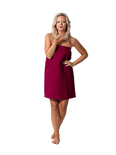 Robe Direct Quick Dry, Lightweight Waffle Spa/Bath Wrap with Adjustable Closure & Elastic Top - color: Wine Red, size: XX-Large