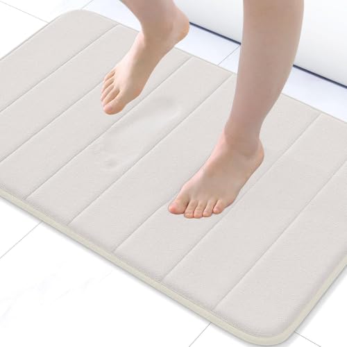 Buganda Memory Foam Bath Mat, 31.5" x 20", Ultra Soft Bathroom Rugs, Water Absorbent and Machine Washable Bath Rug Runner for Bathroom, Shower, and Tub, Cream - color: Cream, size: 31.5" X 20"