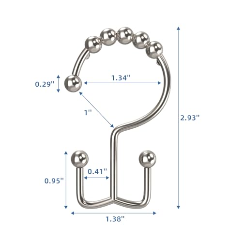 Brushed Nickel Shower Curtain Hooks Double Sided with Roller Balls | for Bathroom Rods, for Shower Curtain and Liner, Smooth Gliding, Rustproof Metal, Set of 12 Hooks - color: Nickel