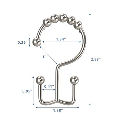 Brushed Nickel Shower Curtain Hooks Double Sided with Roller Balls | for Bathroom Rods, for Shower Curtain and Liner, Smooth Gliding, Rustproof Metal, Set of 12 Hooks - color: Nickel
