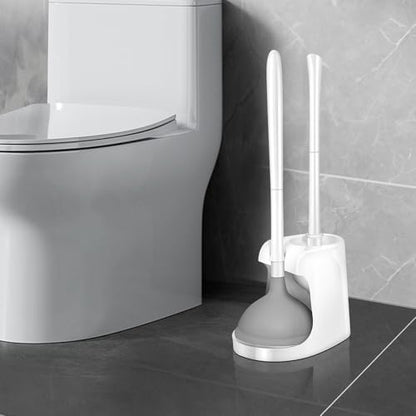 2 in 1 Toilet Brush and Plunger Set, with Holder, White, 2 Packs | Heavy Duty, Hidden Design, Home Essentials, Bathroom Cleaning, Toilet Bowl, Bathroom plunger and brush set