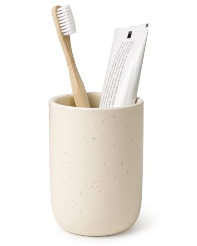BosilunLife Ceramic Toothbrush Holder - 12oz Bathroom Toothbrush Holder Tooth Brush Holders Tumbler Cups Reusable Toothbrush Mouthwash Cup Small Toothbrush and Toothpaste Holder, Apricot - color: Apricot-cyl, size: cylinder