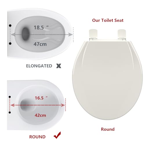 Toilet Seat, Round Toilet Seat with Quick-Release And Quick-Attach, Plastic Toilet Seat with Soft Close, Never Loosen, Easy Install and clean - Fits Most Round Toilets Biscuit - color: Biscuit, size: Round