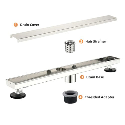 Linear Shower Drain ，18 Inch Brushed 304 Stainless Steel Rectangle Shower Floor Drain，with Reversable Tile-inPattern Drain Cover & Hair Catcher, Adjustable Feet - color: Brushed Nickel, size: 18inch