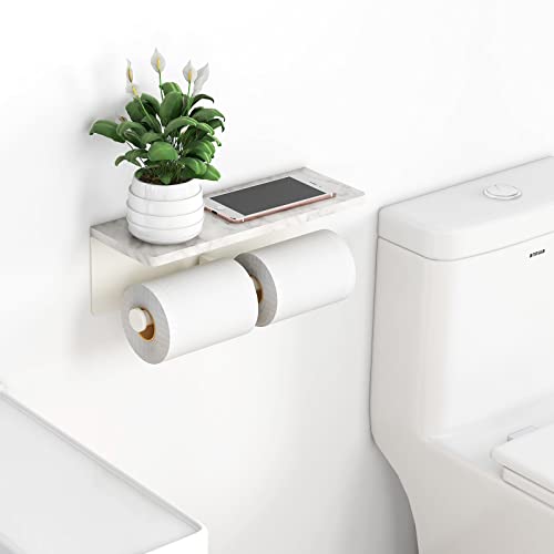 Gypie Double Toilet Paper Holder, Toilet Paper Wall Mount, White Marble | Toilet Paper Holder with Shelf, Stainless Steel Roll Holder for Bathroom Washroom - color: White Double