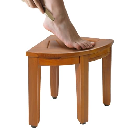 Teak Shower Bench for Shaving Legs & Washing Feet, 12" Shower Foot Rest, Solid Teak Corner Shower Stool Waterproof for Inside Shower, Seat for Bathroom Use