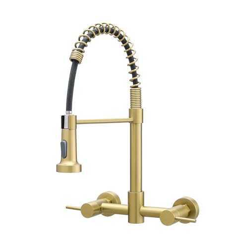 AIMADI Brushed Gold Kitchen Faucet,Wall Mount Faucet 8 Inch Center | 2 Handle Commercial Sink Faucet for Modern Kitchens Luxury Style - color: brushed gold
