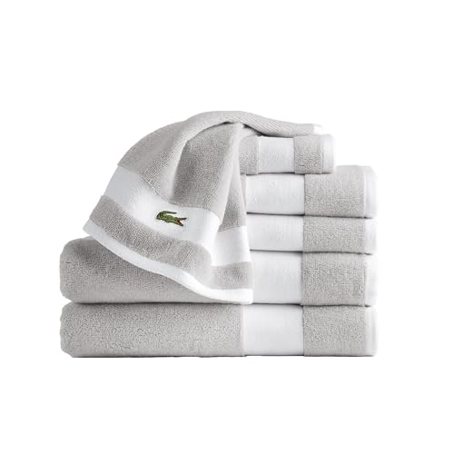 Lacoste Sport Stripe 6-Piece Luxury Cotton Towel Set – Made with 100% Soft Supima Cotton, Absorbent & Quick-Drying, Includes 2 Bath Towels, 2 Hand Towels, 2 Washcloths, Micro Chip - color: Micro Chip