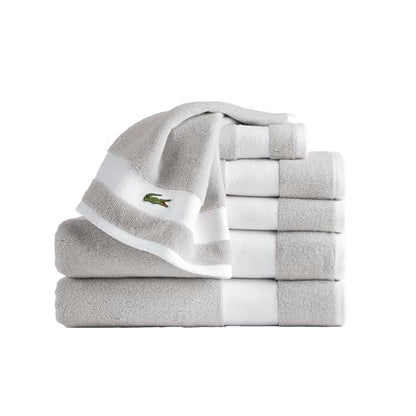 Lacoste Sport Stripe 6-Piece Luxury Cotton Towel Set – Made with 100% Soft Supima Cotton, Absorbent & Quick-Drying, Includes 2 Bath Towels, 2 Hand Towels, 2 Washcloths, Micro Chip - color: Micro Chip