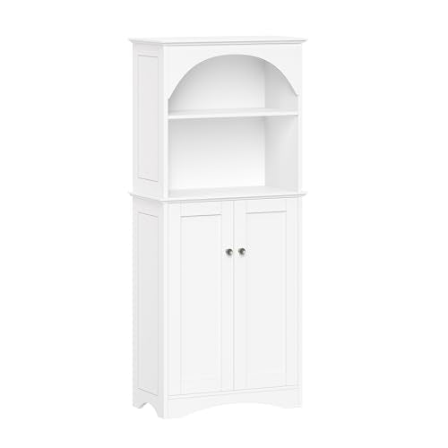 RiverRidge Bristol Tall 2-Door Bathroom Linen Storage Cabinet, White | Soft Close Hinges, Adjustable Shelves, Versatile Arched Design, Storage Cabinet Organizer Shelf