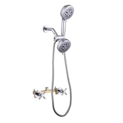 2 Handle Shower Faucet Set Chrome Shower Trim Kit with Valve | 9 Modes Hand Shower, 7 Modes Shower Head, Dual Head Work independently /Work Together, Brass Valve, NPT 1/2" US Connection - color: Chrome, style: Style C