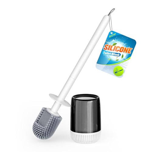 Silicone Toilet Brush, L-Shaped Toilet Brush and Holder Set, Bathroom Toilet Brush with Long Non-Slip Handle, Wall Mounted or Floor Standing Design, for Home and RV Use - size: 1 Pack | L-Shaped Brush Head, Non-Slip Handle