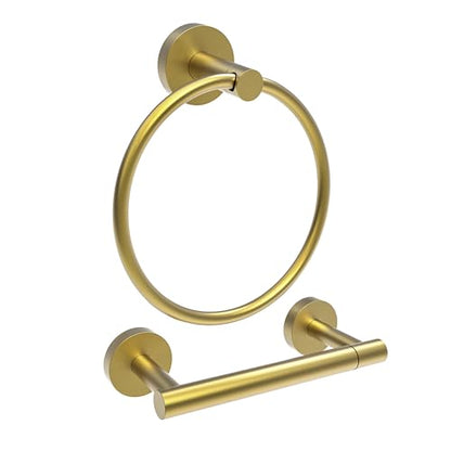 RARXTR Gold Toilet Paper Holder & Towel Ring SUS304 Stainless Steel 2pc Bathroom Hardware Set with Double Post Pivoting Toilet Paper Roll Holder Wall Mount & Bathroom Towel Holder Set - color: Brushed Gold, size: 2-Piece