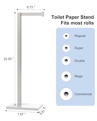 Freestanding Toilet Paper Holder Stand Brushed Nickel Tissue Roll Holder | SUS 304 Stainless Steel Rustproof 22 Inch Rotating Bathroom Toilet Paper Stand for 4 Rolls with Marble Base by HOMEMYSTIQUE - color: Brushed Nickel
