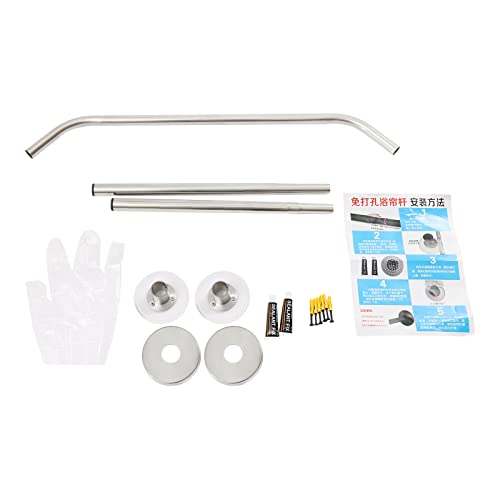 Shower Curtain Rod, Wall Mount Curved Shower Curtain Rod, Stainless Steel Shower Rod Tension Curtain Rod Rail for Bathroom, Bathtub, Dressing Room, Bedroom Silver
