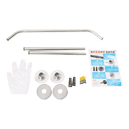 Shower Curtain Rod, Wall Mount Curved Shower Curtain Rod, Stainless Steel Shower Rod Tension Curtain Rod Rail for Bathroom, Bathtub, Dressing Room, Bedroom Silver
