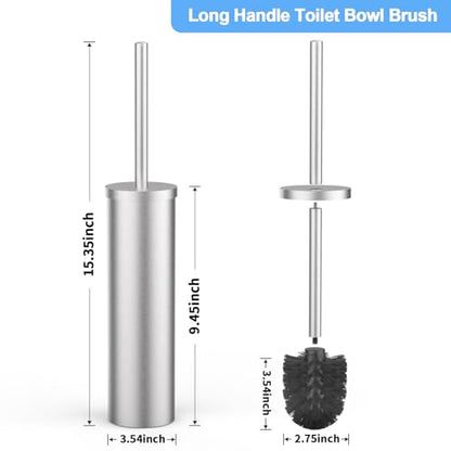 Stainless Steel Toilet Brush and Holder Set Brushed Silver Heavy Duty Toilet Bowl Brush with Long Handle for Bathroom and Farmhouse (Silver) - color: Sliver