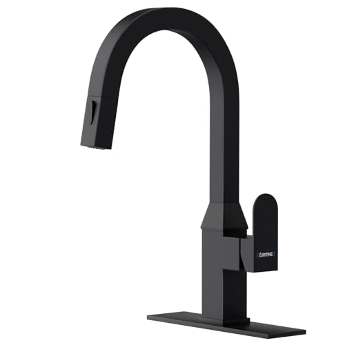 DAYONE Black Square Kitchen Faucet – Modern Pull-Down Sprayer with 2-Mode Kitchen Sink Faucet, 360° Swivel Fits Bar/RV Sinks, SUS 304 Stainless Steel with Square Deck Plate - color: Matte Black