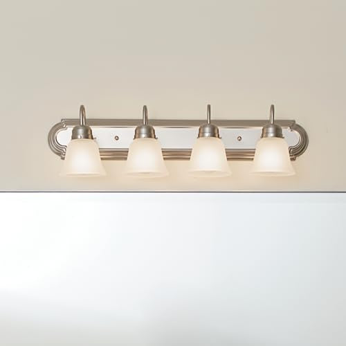 Kichler 30" 4-Light Vanity Bath Light in Brushed Nickel, Modern Bathroom Light with Clear Satin Etched Glass, (30" W x 8" H), 5338NIS - color: Brushed Nickel, size: 30"