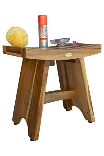 EcoDecors Teak Shower Bench 18", 300 lb Capacity – Waterproof Teak Bath Seat for Adults - Compact Spa Stool for Small Bathrooms & Walk-in Showers with Slip-Resistant Feet - size: 18" bar