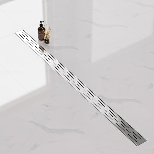 Neodrain 48-Inch Brushed Linear Shower Drain with Brick Pattern Grate | 304 Stainless Steel,Durable Bathroom Floor Drain,Rectangle Linear Drain with Hair Strainer & Adjustable Feet,CUPC certified - color: Stainless, size: 48 In