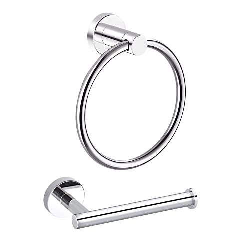 MARMOLUX ACC 2PCS Chrome Bathroom Hardware Set - Hand Towel Holder for Bathroom Wall & Toilet Paper Holder Wall Mount - Towel Holder Hanger Rack Stainless Steel Bathroom Set - Bathroom Towel Ring - color: Polished Chrome, size: 2pc Bundle