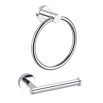 MARMOLUX ACC 2PCS Chrome Bathroom Hardware Set - Hand Towel Holder for Bathroom Wall & Toilet Paper Holder Wall Mount - Towel Holder Hanger Rack Stainless Steel Bathroom Set - Bathroom Towel Ring - color: Polished Chrome, size: 2pc Bundle