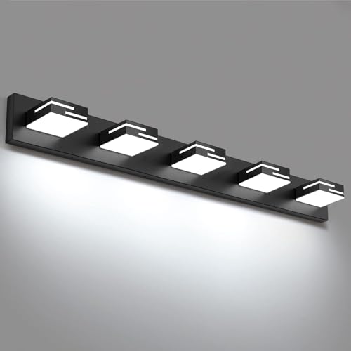LED Modern Bathroom Vanity Light Fixtures, Dimmable Matte Black Vanity Lights for Bathroom Lighting Fixtures Over Mirror, with 360° Rotatable Acrylic Heads 5-Light 36-inch (Cool White 6000K) - color: Black, size: 5-light, 36-inch