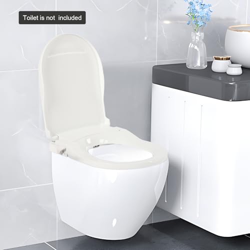 D-shaped Non Electric Bidet Toilet Seat, Non Electric Swash Ecoseat Elongated Comfort Fit Toilet Seat Bidet Attachment for Elongated Toilets, Dual Nozzle System, 18.9 * 13.7 * 3.07in