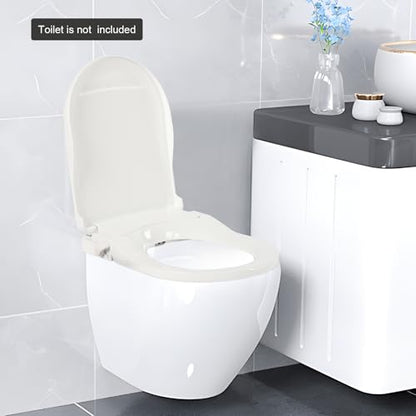 D-shaped Non Electric Bidet Toilet Seat, Non Electric Swash Ecoseat Elongated Comfort Fit Toilet Seat Bidet Attachment for Elongated Toilets, Dual Nozzle System, 18.9 * 13.7 * 3.07in