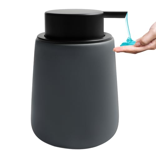 Soap Dispenser Ceramic with Easy-to-Press Pump Hand Lotion Liquid Dispenser for Shampoo Bathroom Kitchen 12 oz Grey - color: Liquid-grey